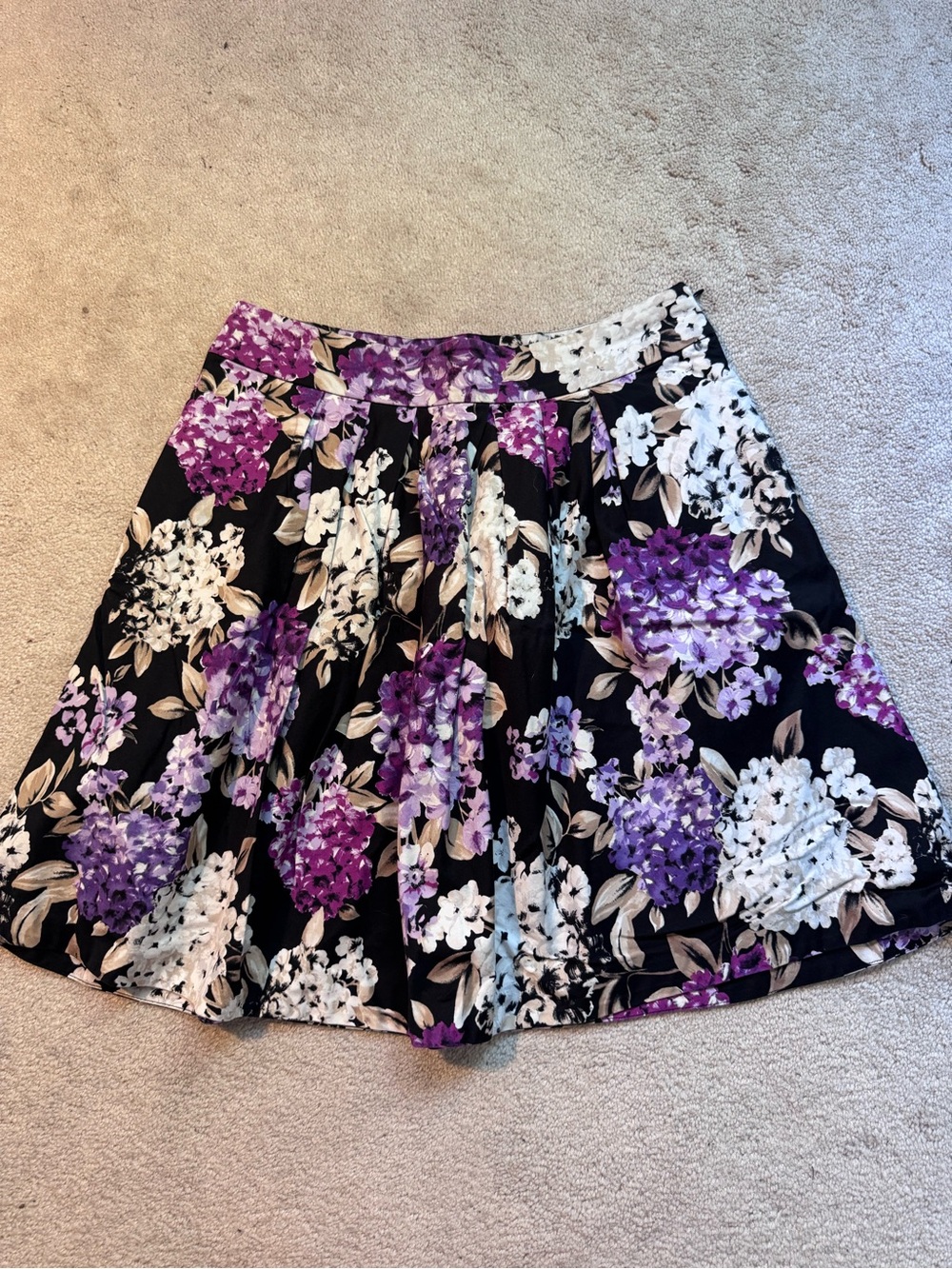White House Black Market Black Skirt with Purple & White Floral Print